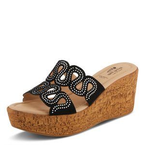 Spring Step Women's Mssteamy Slide Wedge Sandal Black Suede EU 37 / US 6.5-7